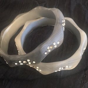 Lucite crystal studded bracelets in grey